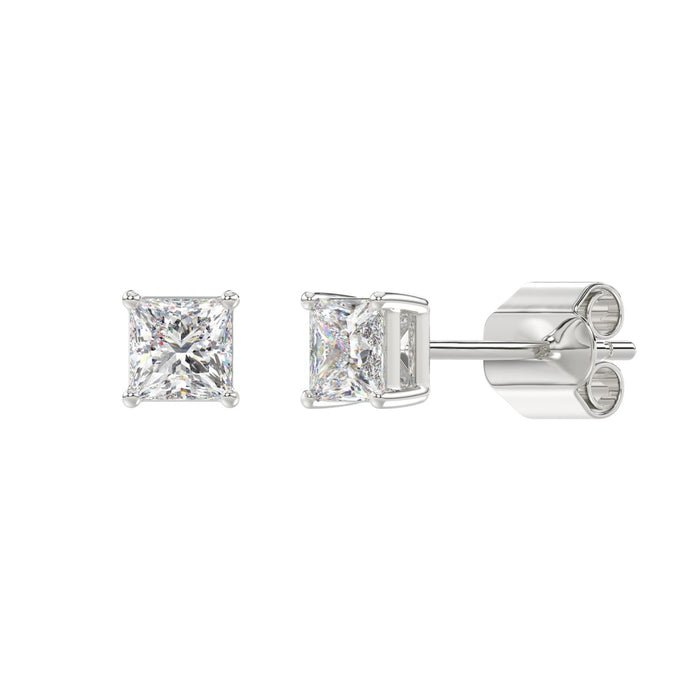 1 CT Princess Lab Diamond Stud Earrings in 14K White Gold