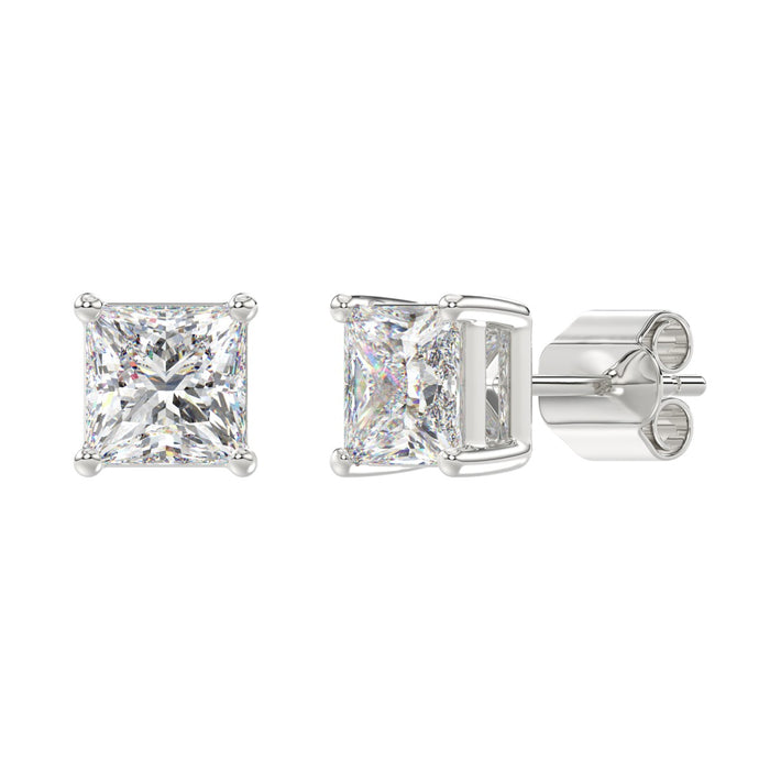 4 CT Lab Diamond Princess Stud Earrings in 14K White Gold