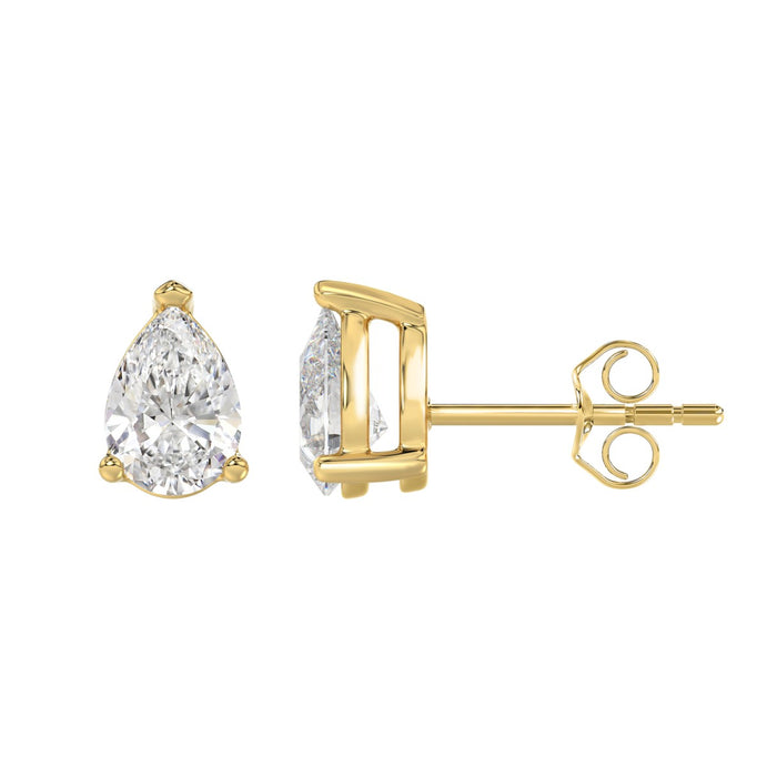 2.5 CT Pear Lab Diamond Stud Earrings in 10K Yellow Gold