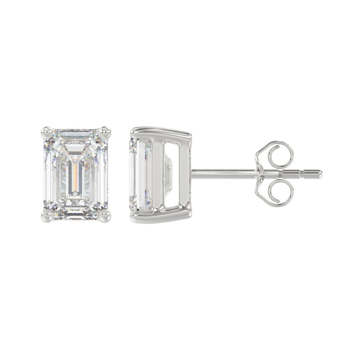 4 CT Lab Diamond Emerald Cut Stud Earrings in 10K White Gold