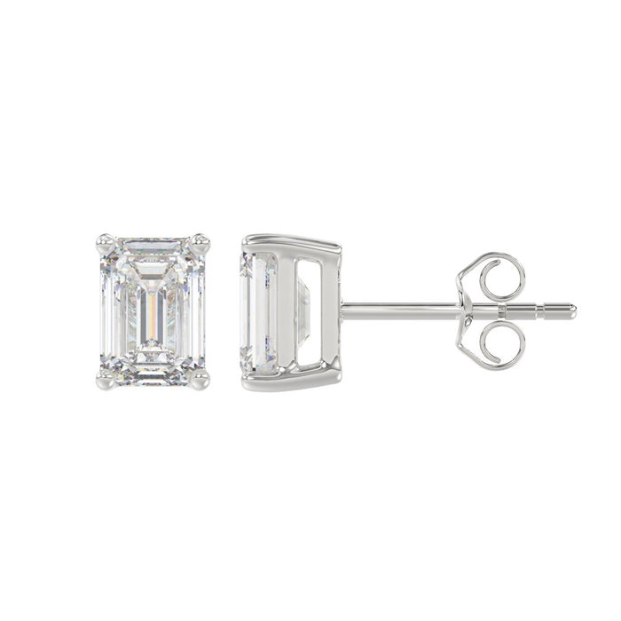 2.5 CT Lab Diamond Emerald Cut Stud Earrings in 10K White Gold