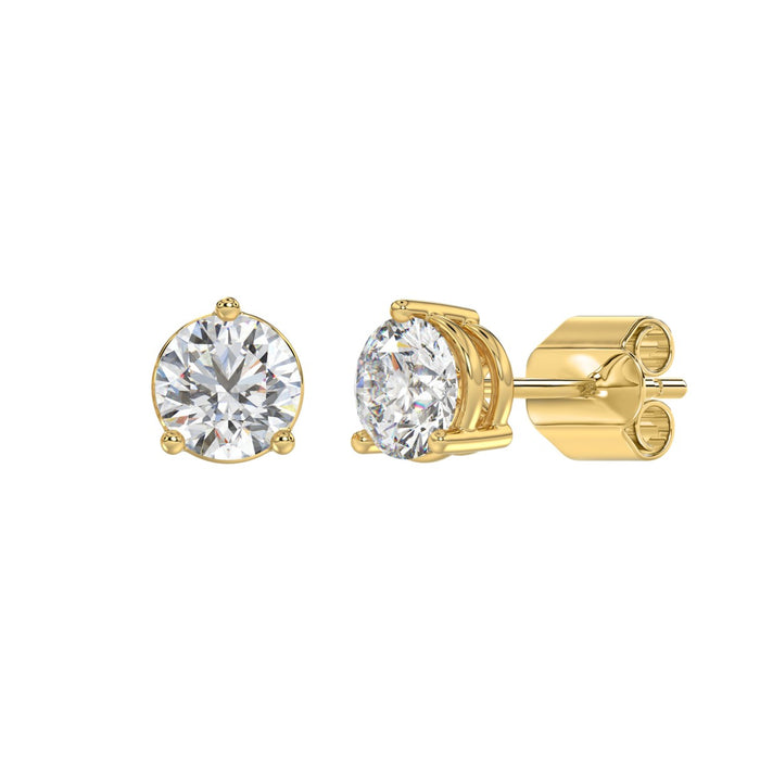 3 CT Lab Diamond Round Brilliant Stud Earrings in 10K Yellow Gold