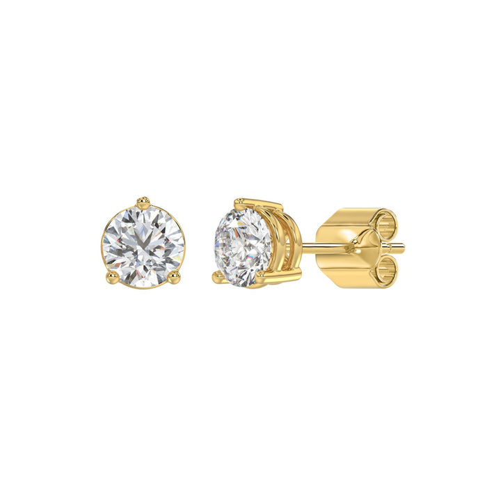 2 CT Lab Diamond Round Brilliant Stud Earrings in 10K Yellow Gold