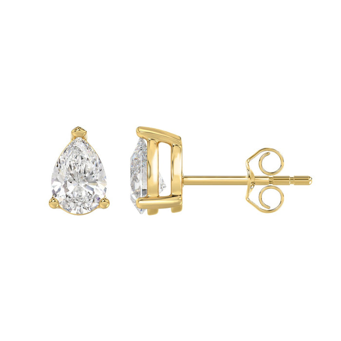 2 CT Pear Lab Diamond Stud Earrings in 14K Yellow Gold