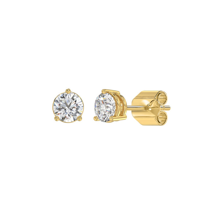 1 CT Lab Diamond Round Brilliant Stud Earrings in 10K Yellow Gold