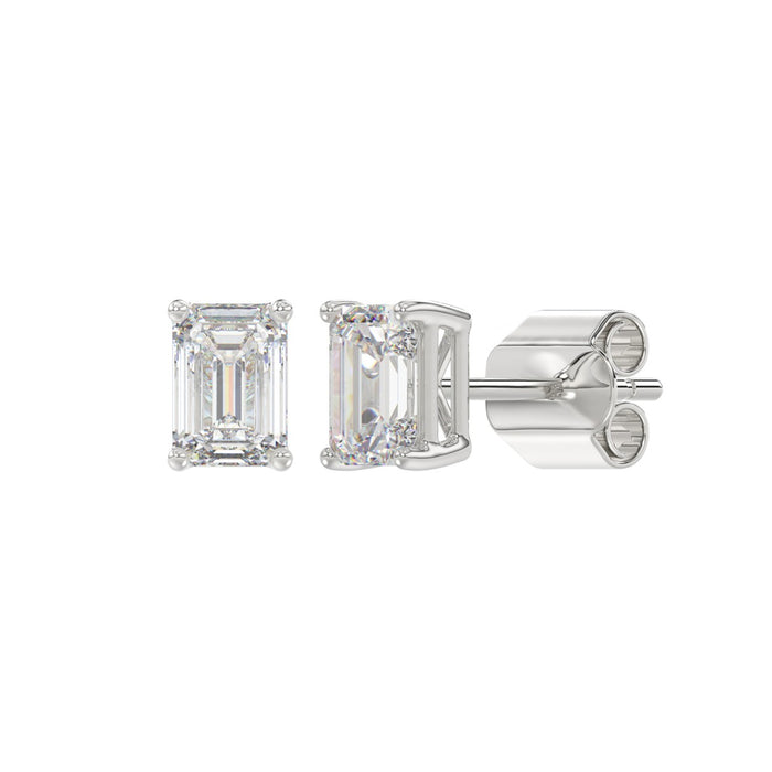 1.5 CT Lab Diamond Emerald Cut Stud Earrings in 14K White Gold