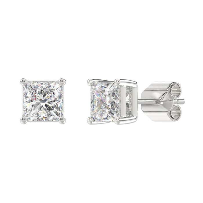 3 CT Lab Diamond Princess Cut Stud Earrings in 14K White Gold