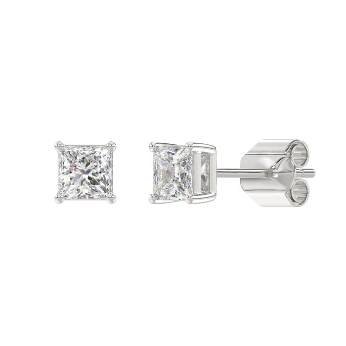 1.5 CT Lab Diamond Princess Cut Stud Earrings in 10K White Gold