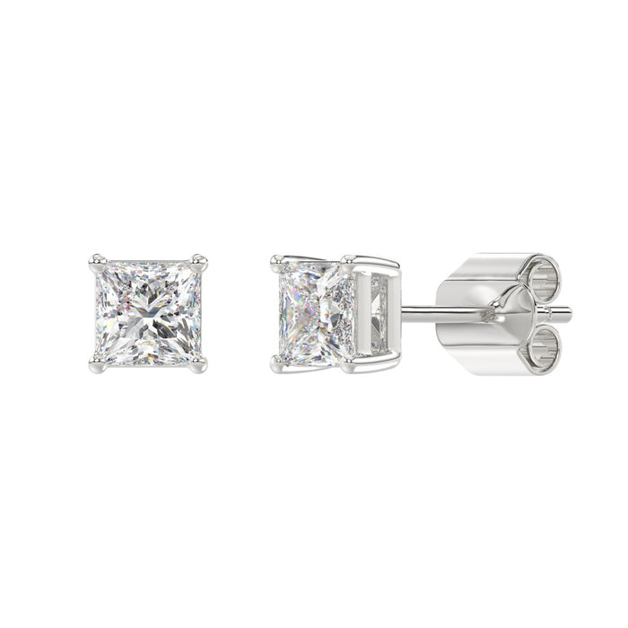 2 CT Lab Diamond Princess Cut Stud Earrings in 14K White Gold