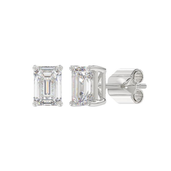 2 CT Lab Diamond Emerald Cut Stud Earrings in 14K White Gold