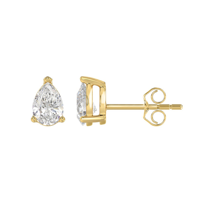 1.5 CT Pear Lab Diamond Stud Earrings in 10K Yellow Gold