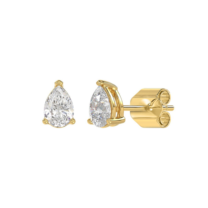 1 CT Pear Lab Diamond Stud Earrings in 14K Yellow Gold