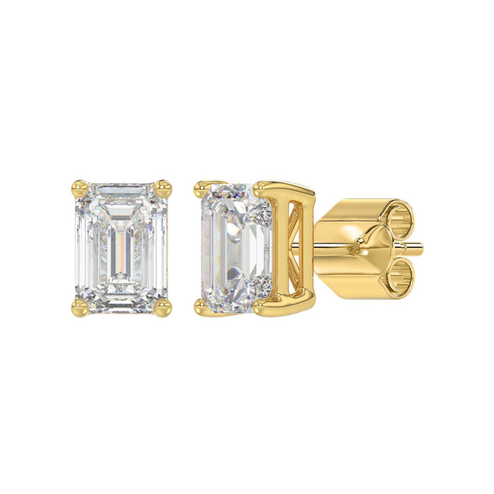 3 CT Emerald Cut Lab Diamond Stud Earrings in 14K Yellow Gold