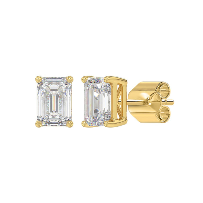 2.5 CT Emerald Cut Lab Diamond Stud Earrings in 10K Yellow Gold