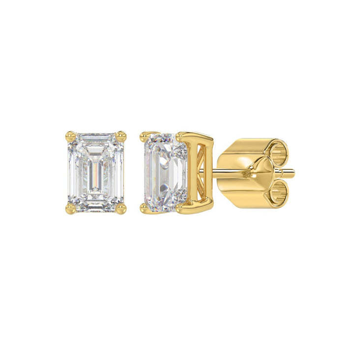 2 CT Emerald Cut Lab Diamond Stud Earrings in 14K Yellow Gold