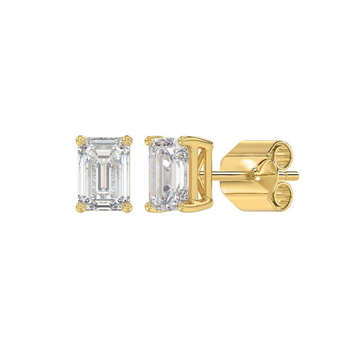 1.5 CT Emerald Cut Lab Diamond Stud Earrings in 14K Yellow Gold