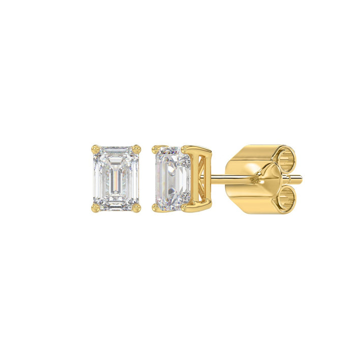 1 CT Emerald Cut Lab Diamond Stud Earrings in 14K Yellow Gold