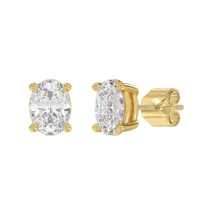 4 CT Oval Lab Diamond Stud Earrings in 14K Yellow Gold