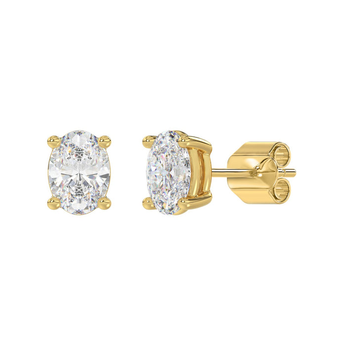 3 CT Oval Lab Diamond Stud Earrings in 14K Yellow Gold