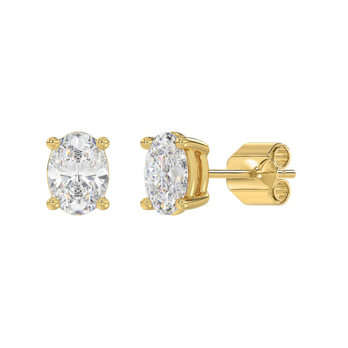 2.5 CT Oval Lab Diamond Stud Earrings in 14K Yellow Gold