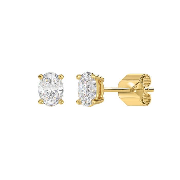 1 CT Oval Lab Diamond Stud Earrings in 14K Yellow Gold
