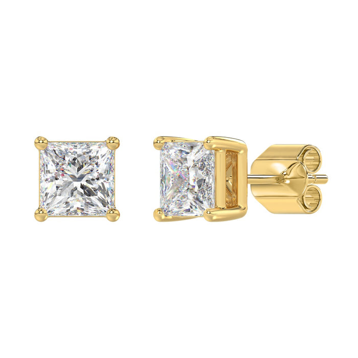 4 CT Princess Lab Diamond Stud Earrings in 10K Yellow Gold
