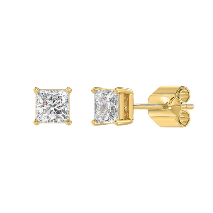 1.5 CT Princess Lab Diamond Stud Earrings in 10K Yellow Gold