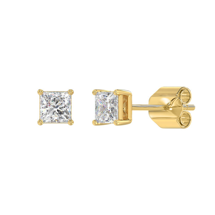 1 CT Princess Lab Diamond Stud Earrings in 10K Yellow Gold