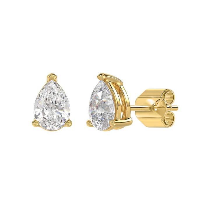 2.5 CT Pear Lab Diamond Stud Earrings in 14K Yellow Gold