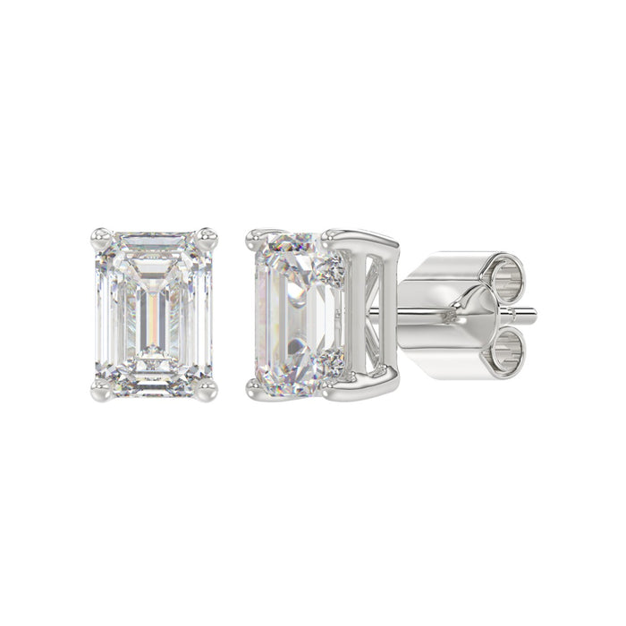 4 CT Lab Diamond Emerald Cut Stud Earrings in 10K White Gold