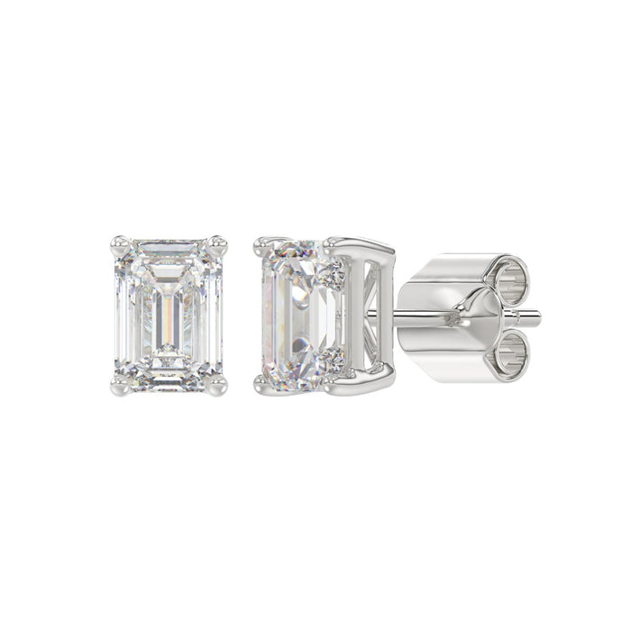 2.5 CT Lab Diamond Emerald Cut Stud Earrings in 10K White Gold