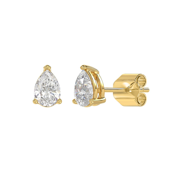 1.5 CT Pear Lab Diamond Stud Earrings in 14K Yellow Gold