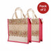 Reusable Jute Tote Bags – Natural Burlap with Pink Gusset, Zipper & Lace Trim (Pack of 2) Databazaar