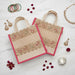 Reusable Jute Tote Bags – Natural Burlap with Pink Gusset, Zipper & Lace Trim (Pack of 2) Databazaar