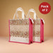 Reusable Jute Tote Bags – Natural Burlap with Pink Gusset, Zipper & Lace Trim (Pack of 2) Databazaar