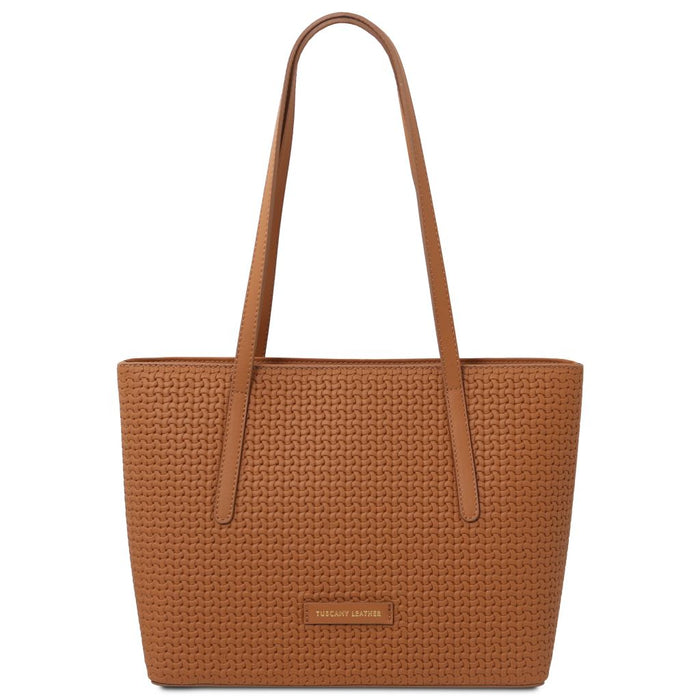 Dedalo - Woven printed leather shopping bag (TL142578)