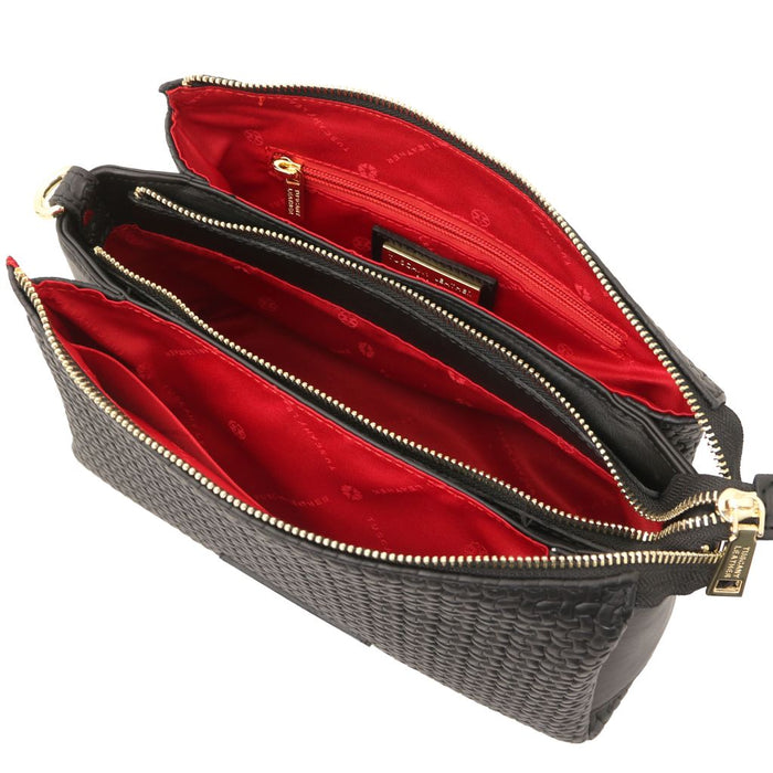 Dedalo - Woven printed leather shoulder bag (TL142577)