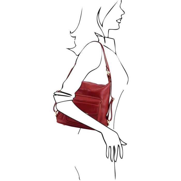 TL Bag - Leather Convertible Backpack Shoulder Bag (TL141535)