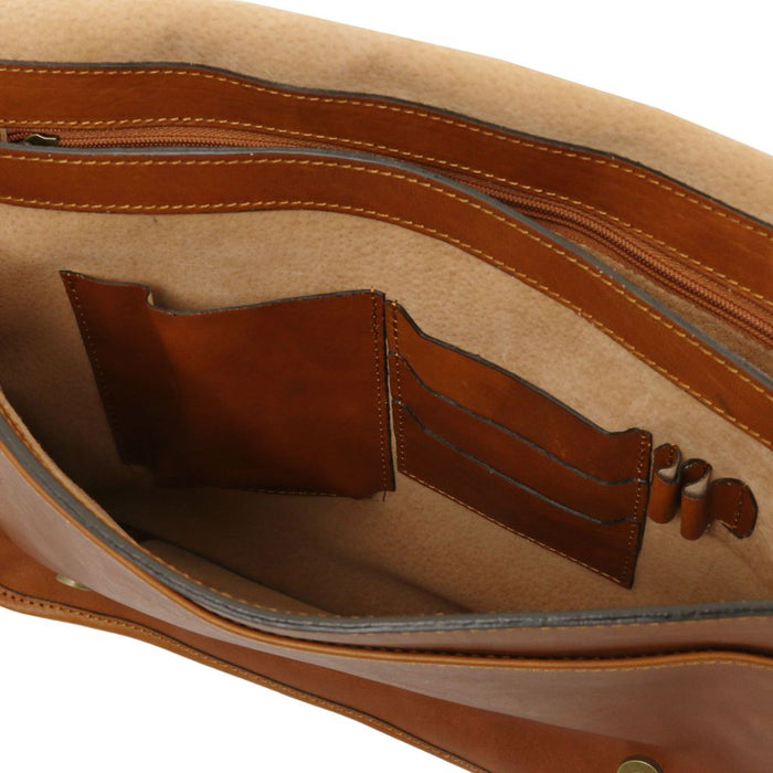 Tl Messenger - Two Compartments Leather Shoulder Bag - Large Size (TL142430)