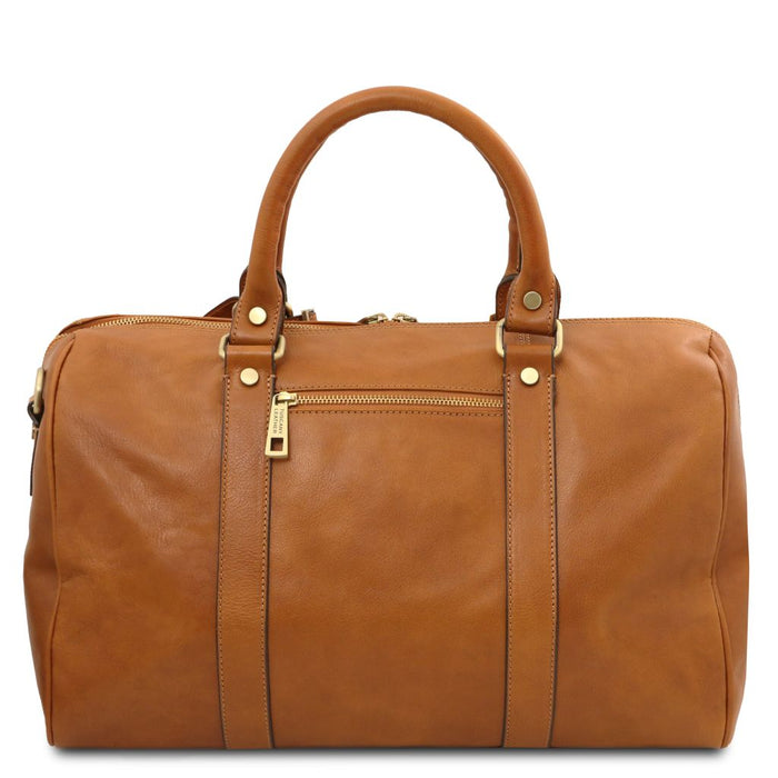 Tl Voyager - Travel Leather Duffle Bag With Pocket On The Back Side - Small Size (TL141250)