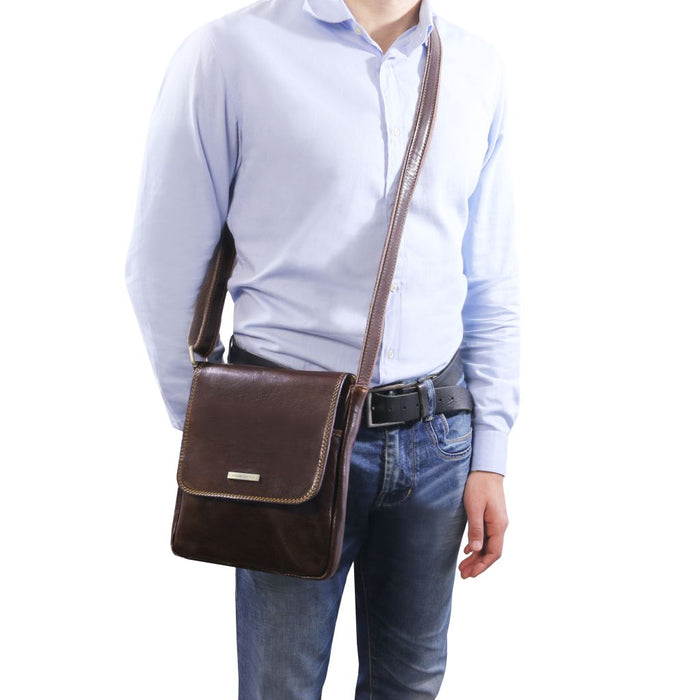 John - Leather Crossbody Bag For Men With Front Zip (Tl142464)