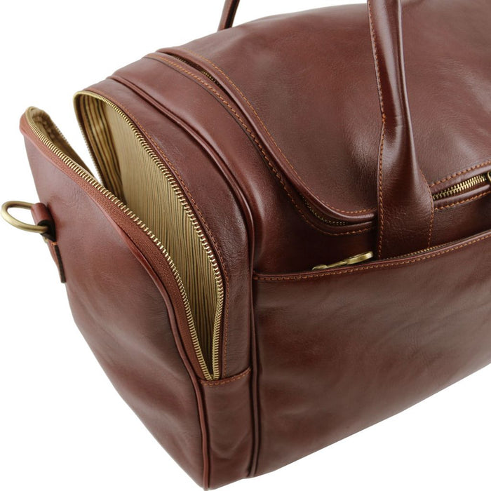TL Voyager - Travel Leather Bag With Side Pockets (TL142141)