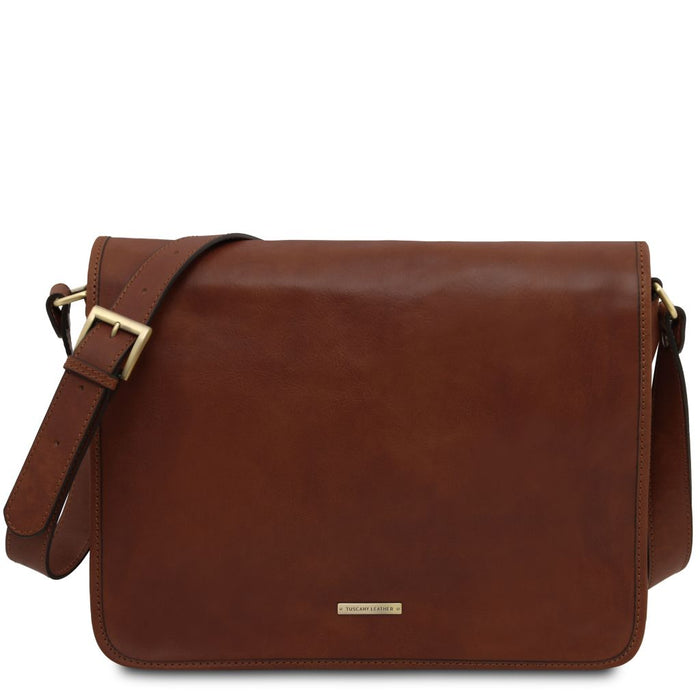 Tl Messenger - Two Compartments Leather Shoulder Bag - Large Size (TL142430)