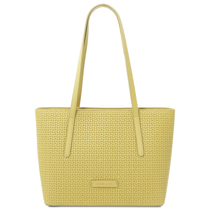 Dedalo - Woven printed leather shopping bag (TL142578)