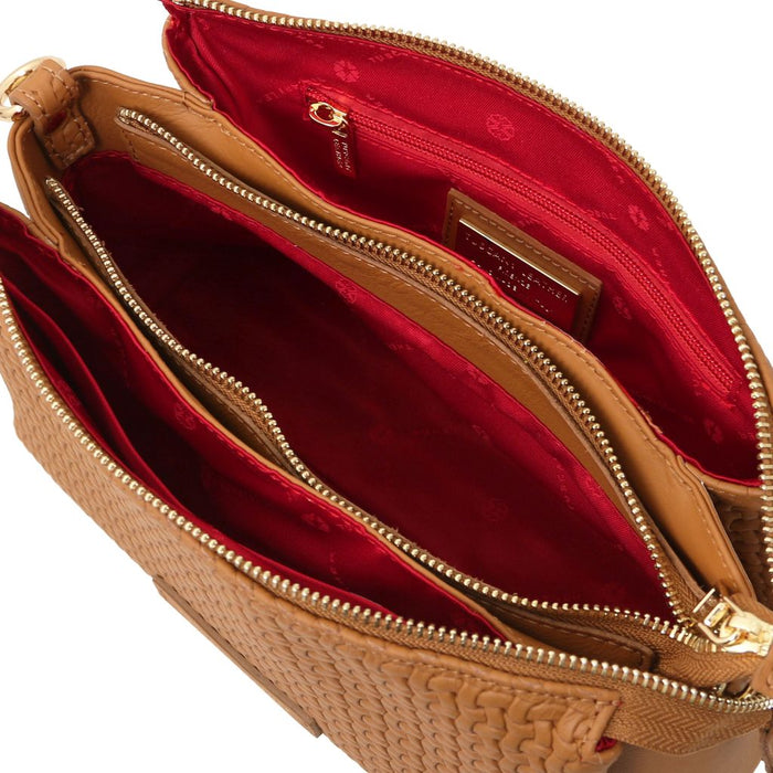 Dedalo - Woven printed leather shoulder bag (TL142577)