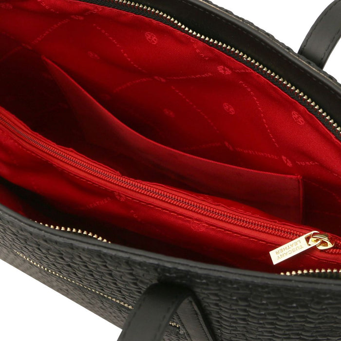 Dedalo - Woven printed leather shopping bag (TL142578)