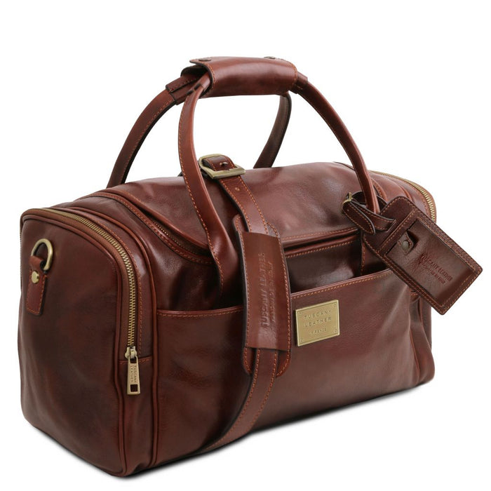 TL Voyager - Travel Leather Bag With Side Pockets (TL142141)