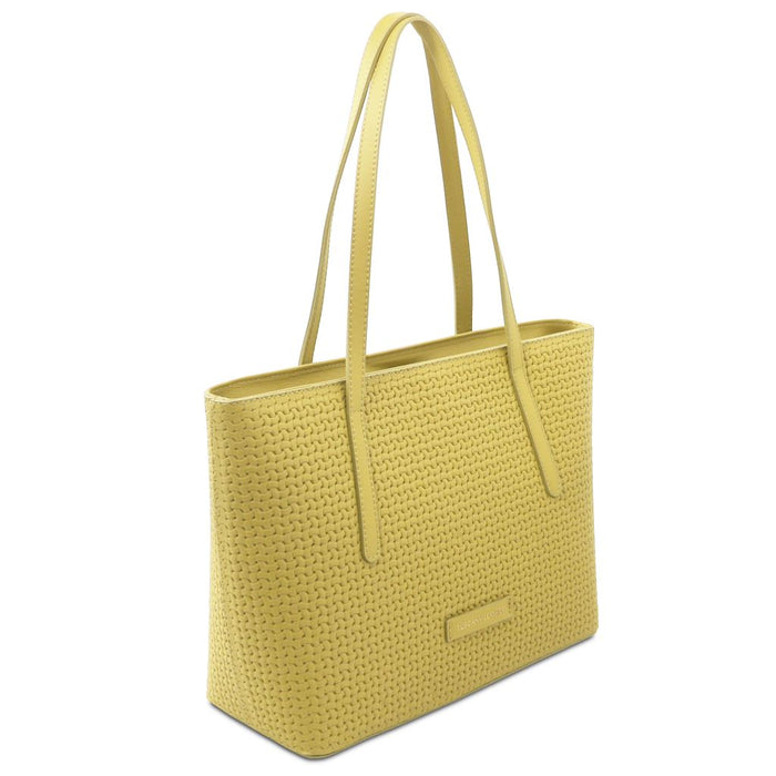 Dedalo - Woven printed leather shopping bag (TL142578)