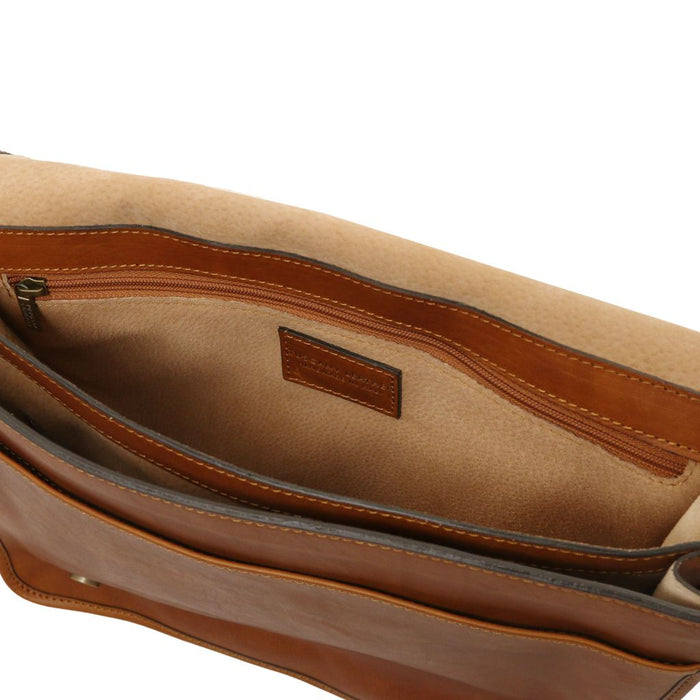 Tl Messenger - Two Compartments Leather Shoulder Bag - Large Size (TL142430)