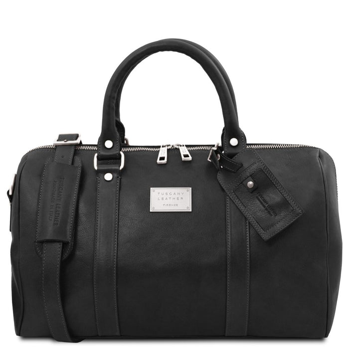 Tl Voyager - Travel Leather Duffle Bag With Pocket On The Back Side - Small Size (TL141250)